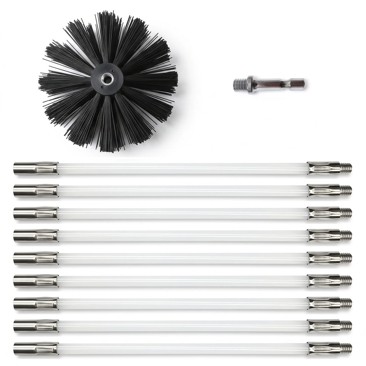 Set za čišćenje dimnjaka: 9 šipki, četka 150 mm i adapter za bušilicu
