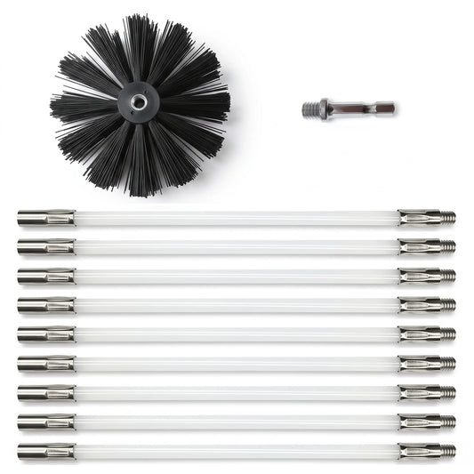 Set za čišćenje dimnjaka: 9 šipki, četka 150 mm i adapter za bušilicu